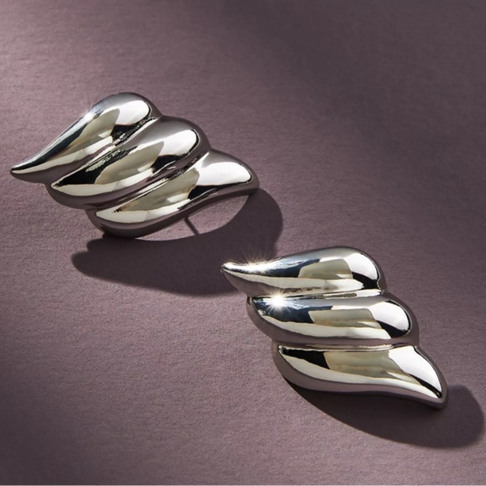 Anthropologie Silver Triple Wave Post Earrings